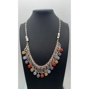 NWT Liz Claiborne Silver Tone Multi Colored Dangly Beaded Necklace